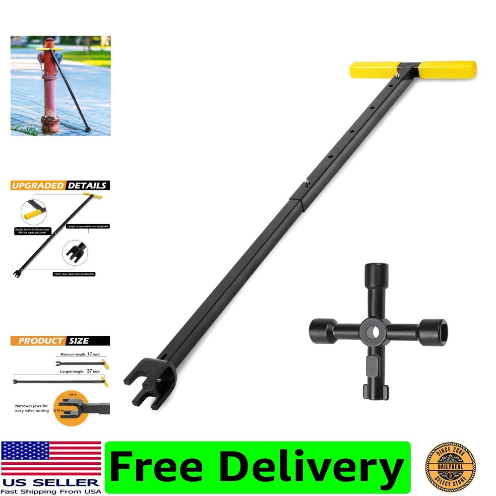 37 Inch Water Meter Key, Adjustable Length, 4-Way Multi-Functional Utility Ke...