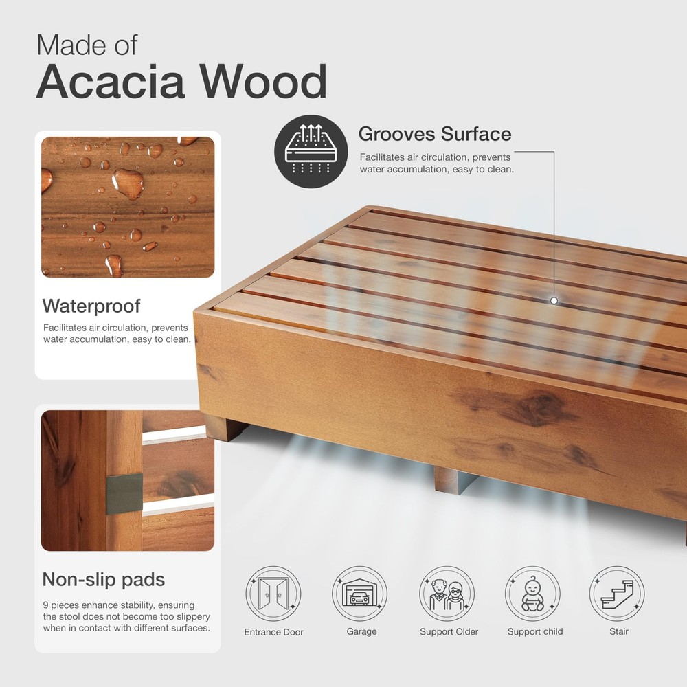 TINAMO 6.5 One Step Stool for Elderly, Acacia Wood High Riser Step Stool for ...