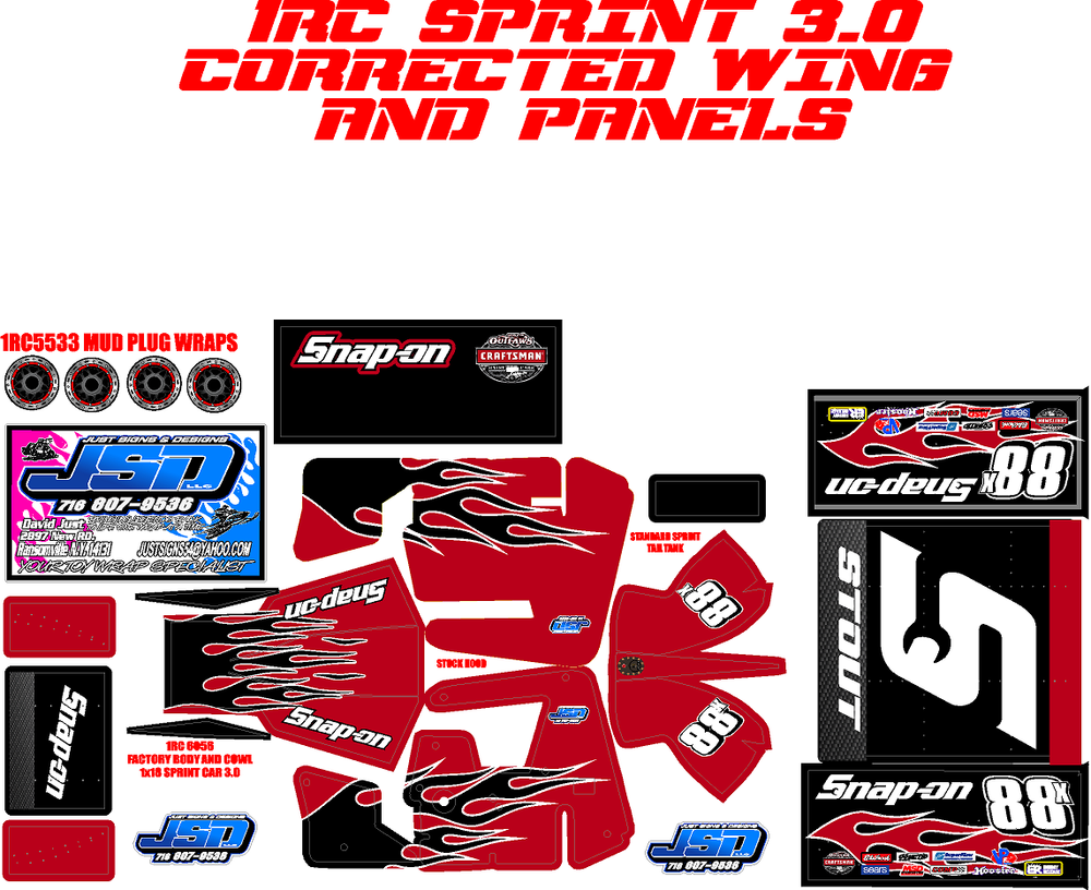 1RC SPRINT WRAP BLACK FLAMES THEME WRAP KIT