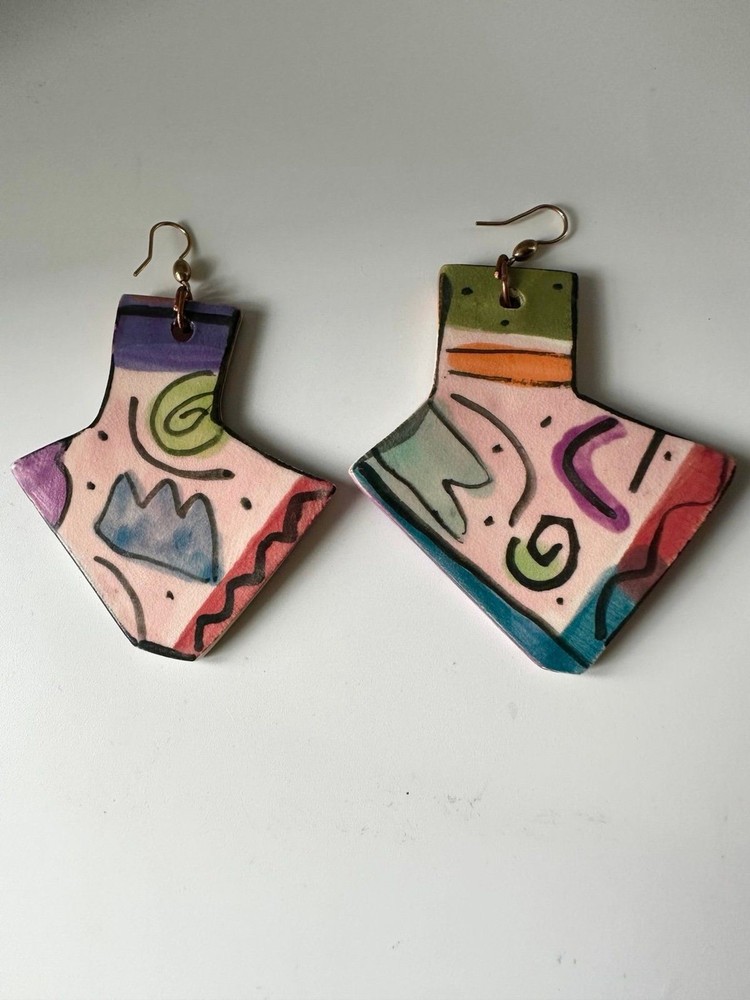 Handmade painted ceramic Earrings Large