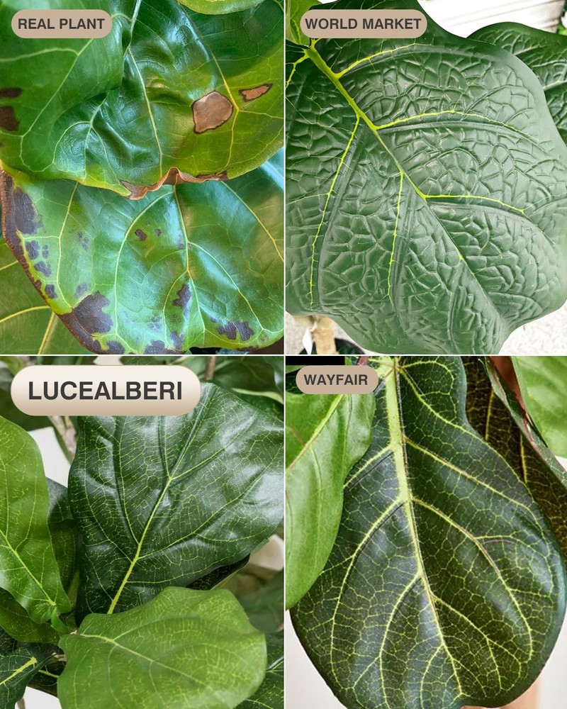 Artificial Fiddle Leaf Fig Tree 6FT - Large Fake Tree with White Planter & Bask