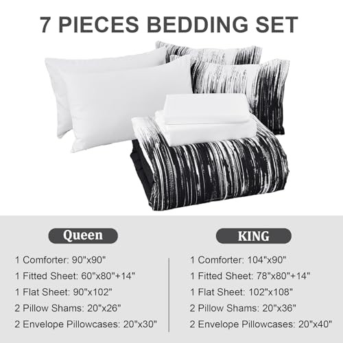 Ombre Black Comforter Set Size Gradient Boho Bedding Set for King Black White