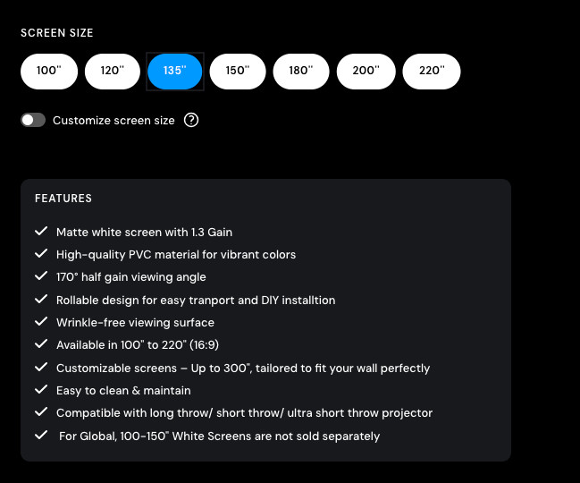 Valerion 135" Matte White Fixed Projector Screen 4k/8K