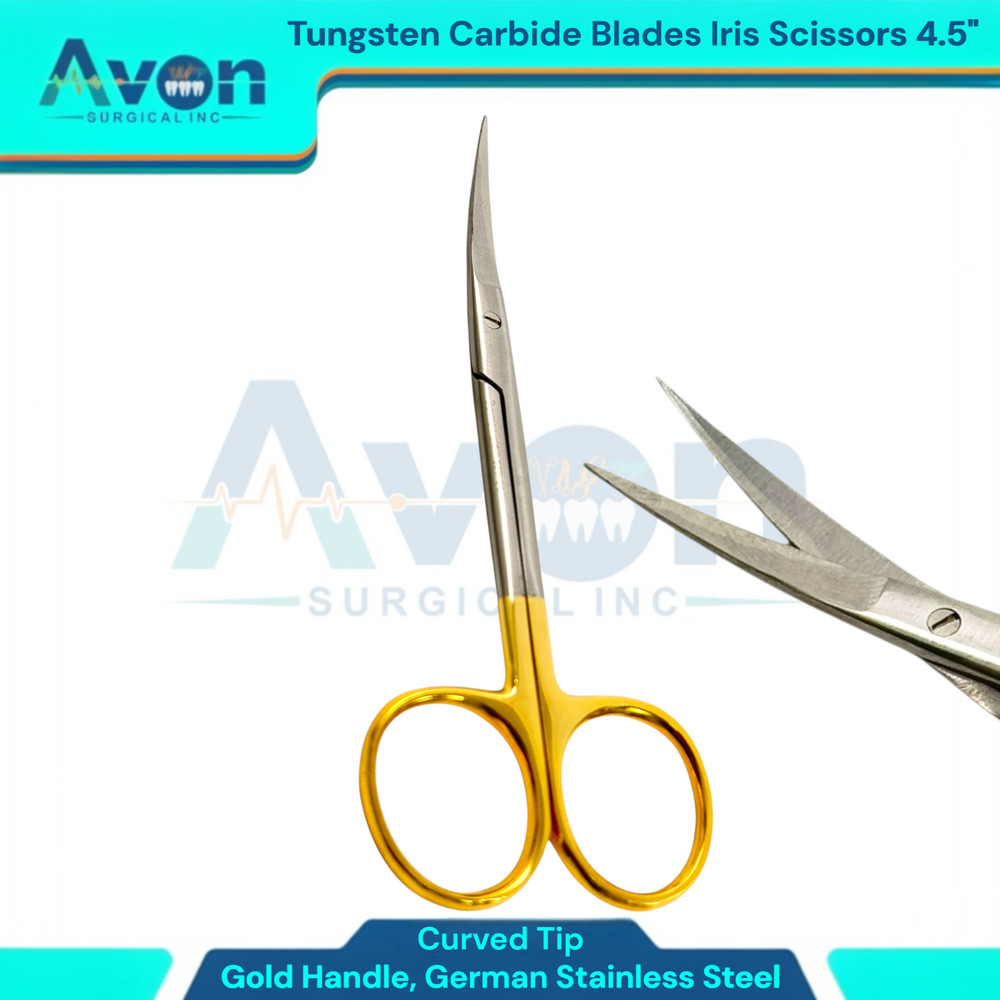 4.5" Iris Scissors with Curved T/C Sharp Blades & Gold Handle - Premium 1pc