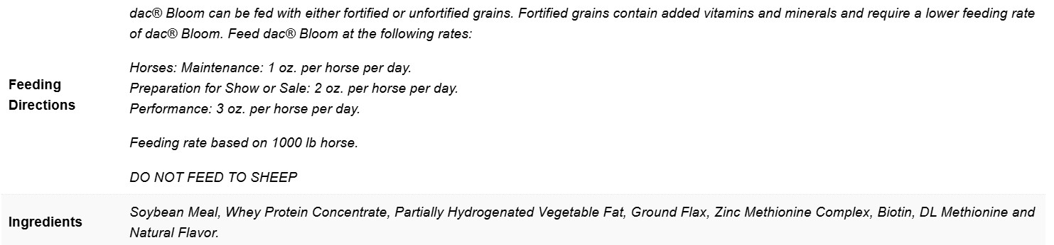 Dac Bloom 5 lb Horse Weight Gain Supplement Coat Shine Topline