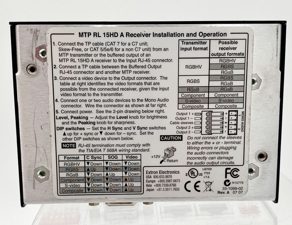 Extron Electronics MTP RL 15HD A Receiver With Loop-Through New Open Box