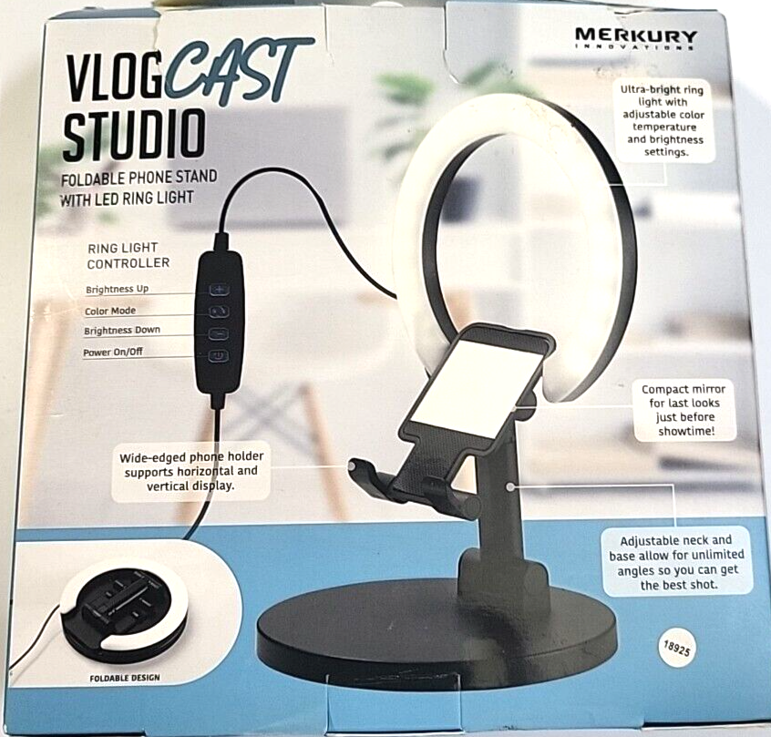 Merkury Vlog Cast Studio Kit Remote-Stand- And LED Ring Light Vlogger