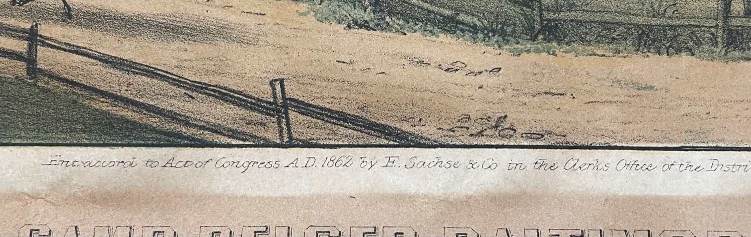 Antique 1862 CAMP BELGER CIVIL WAR Encampment SACHSE Lithograph - Currier School