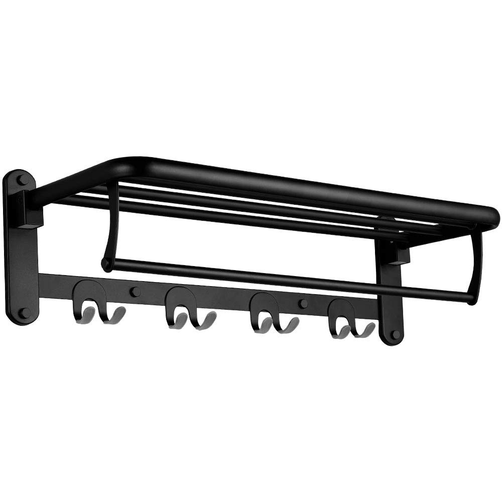 Foldable Towel Rack for Bathroom Wall Mounted, with Towel Hooks and Adjustabl...