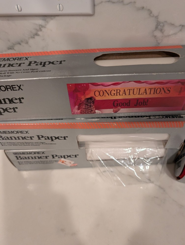 Memorex Banner Paper 4 Rolls White & Red 45' Continuous Roll Dot Matrix Printer
