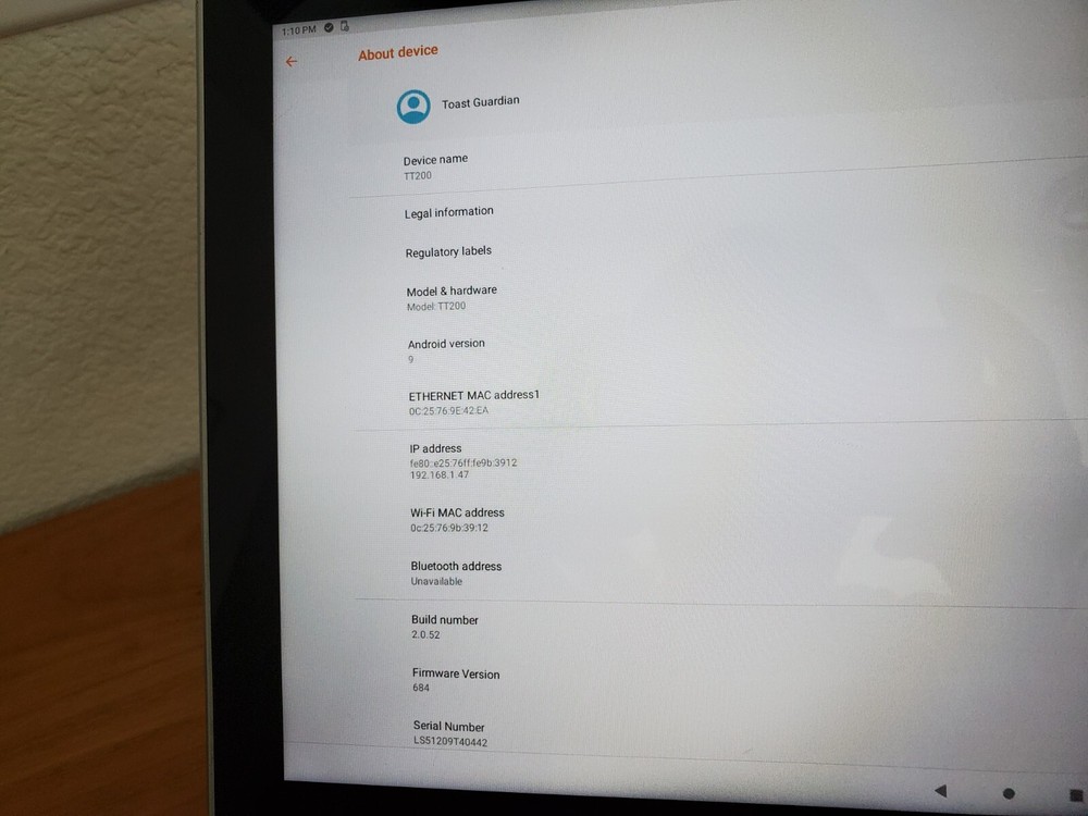 Toast Flex POS Data Processing System - MPN: TT200 (TT203)