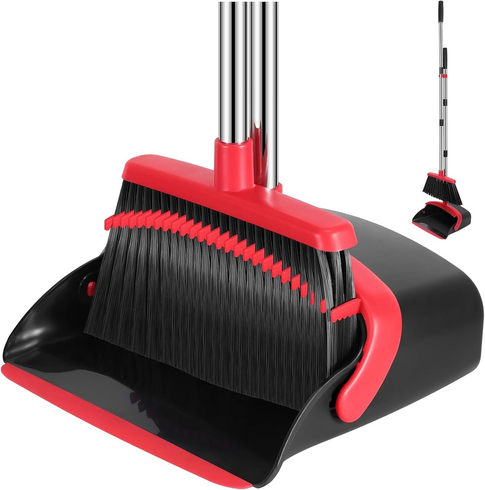 Broom and Dustpan Set, 52-Inch Long Adjustable Handle Broom Dustpan Set