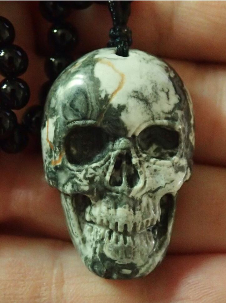 zebra jasper skull necklace