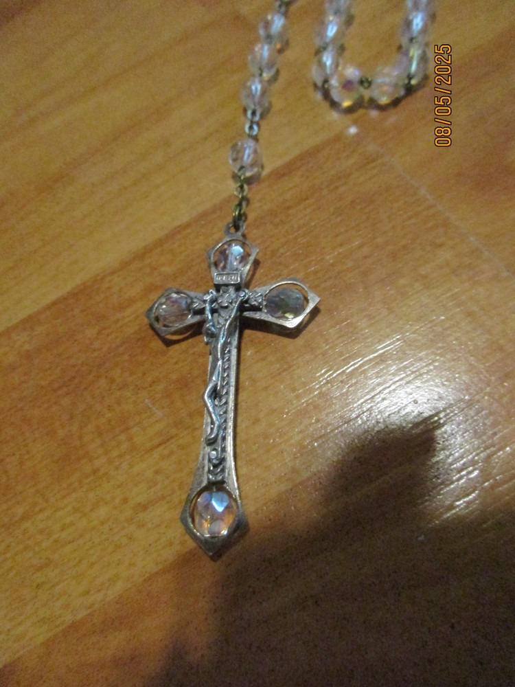 Vintage Clear Beads Rosary 22" Marked Roma Preowned