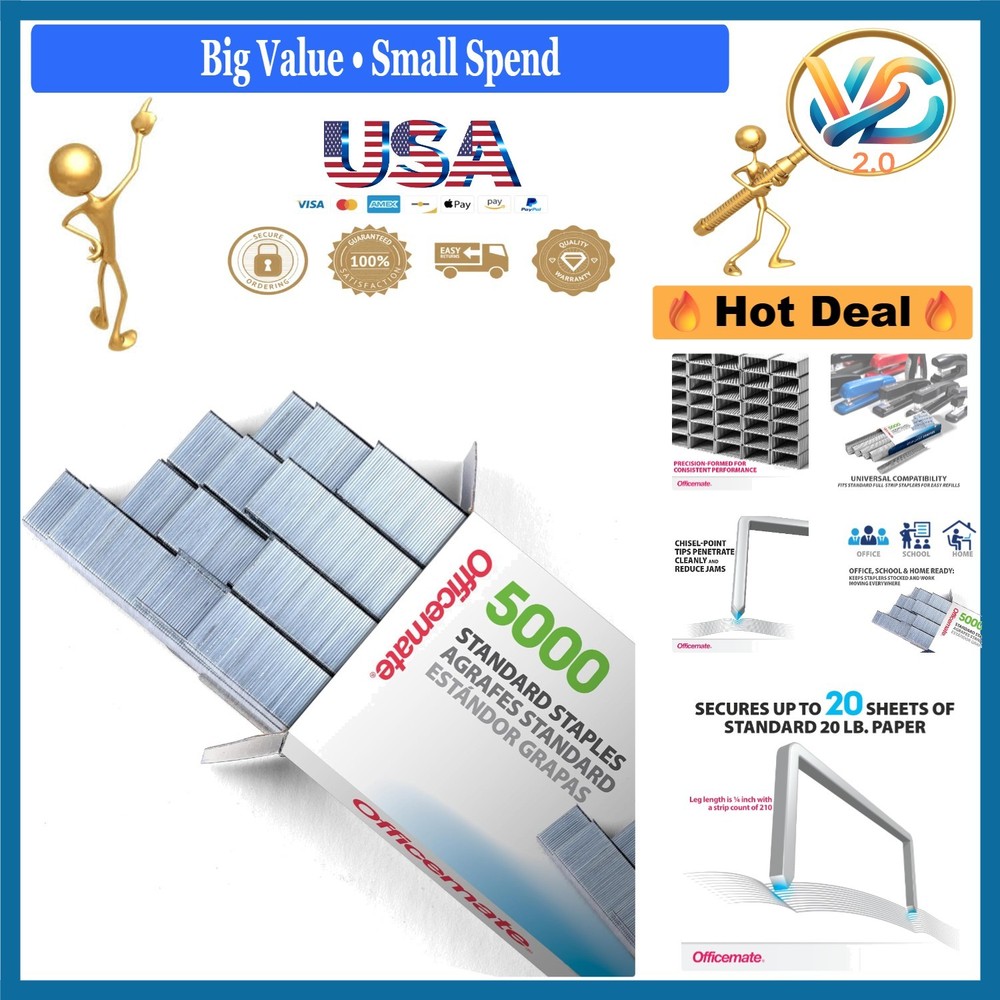 Standard Chisel Point Staples 5000 Count for Office Paper, Silver