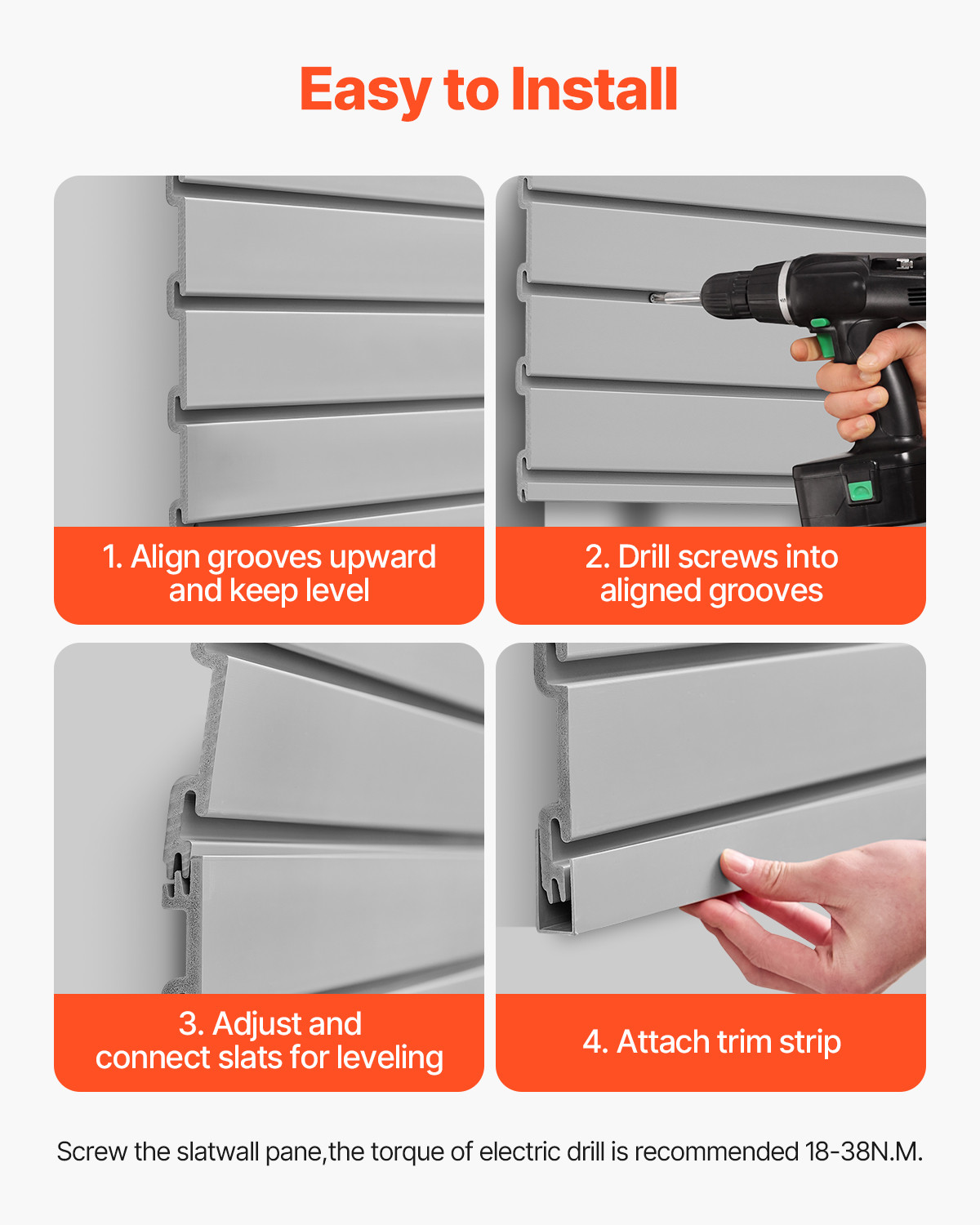 8 x 4 ft Slat Wall Paneling PVC Grey Garage Slatwall with Modular Design