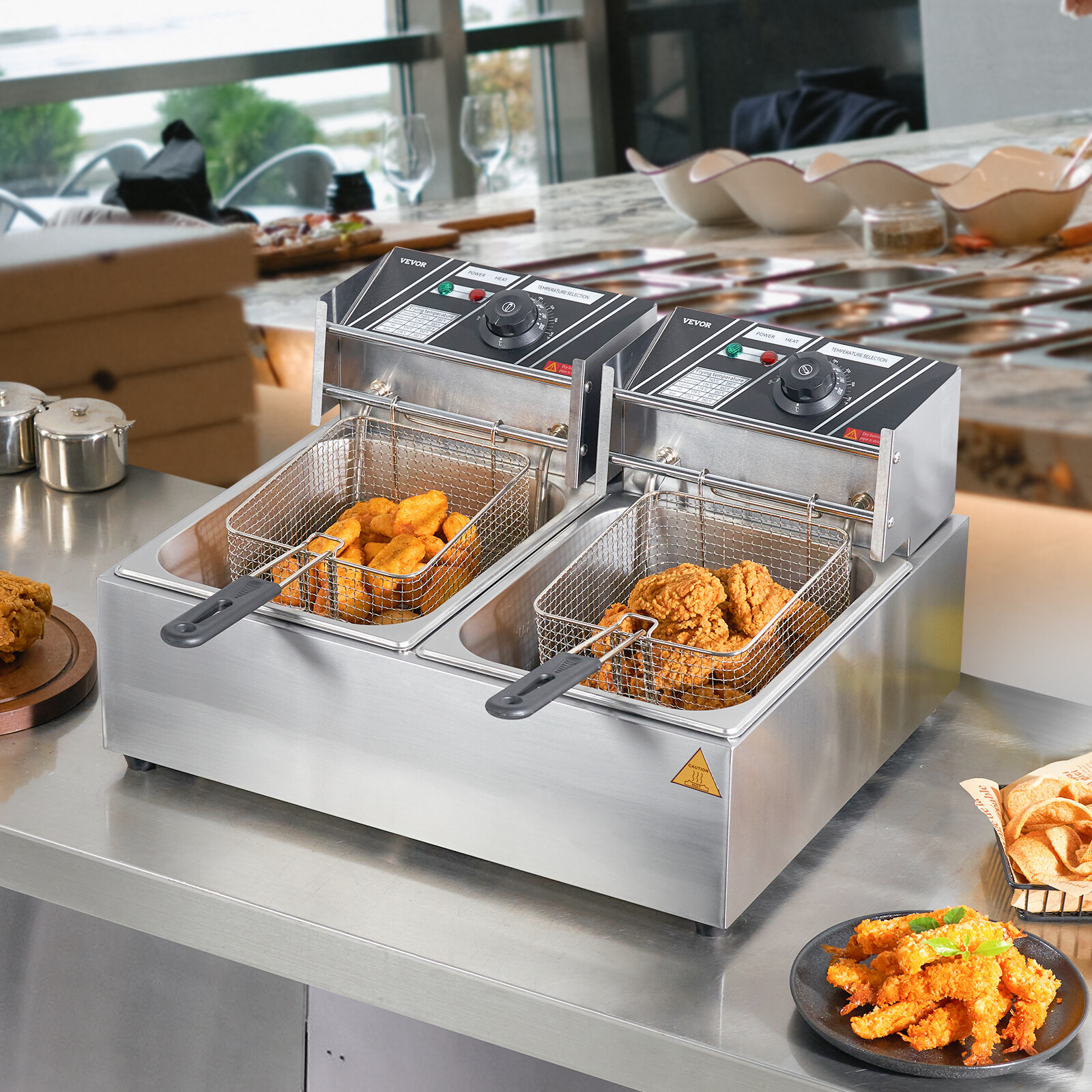 VEVOR 20L Electric Deep Fryer Dual Tank Stainless Steel 2 Fry Basket 3000W