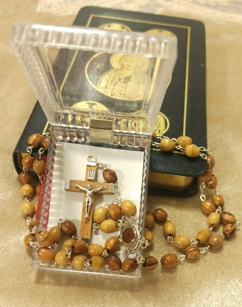 Rosary Olive Wood Beads with Blessing Hand Made Jerusalem Holy Land