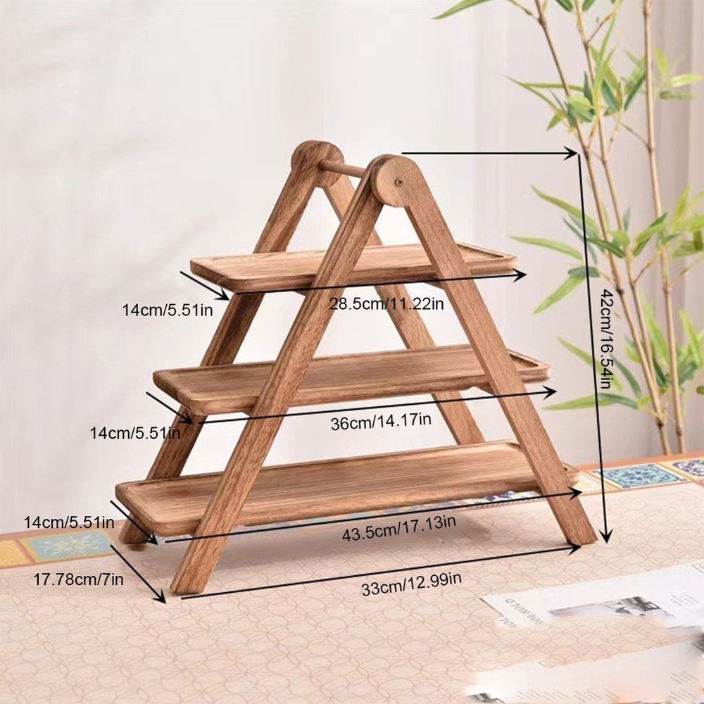 2Pcs Wooden Serving Platter Food Storage Shelf Multi-Function for Home Kitchen