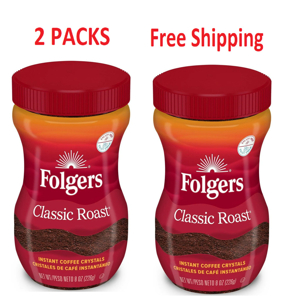 Folgers Classic Roast Instant Coffee, 8-Ounce Jar 2 Pack