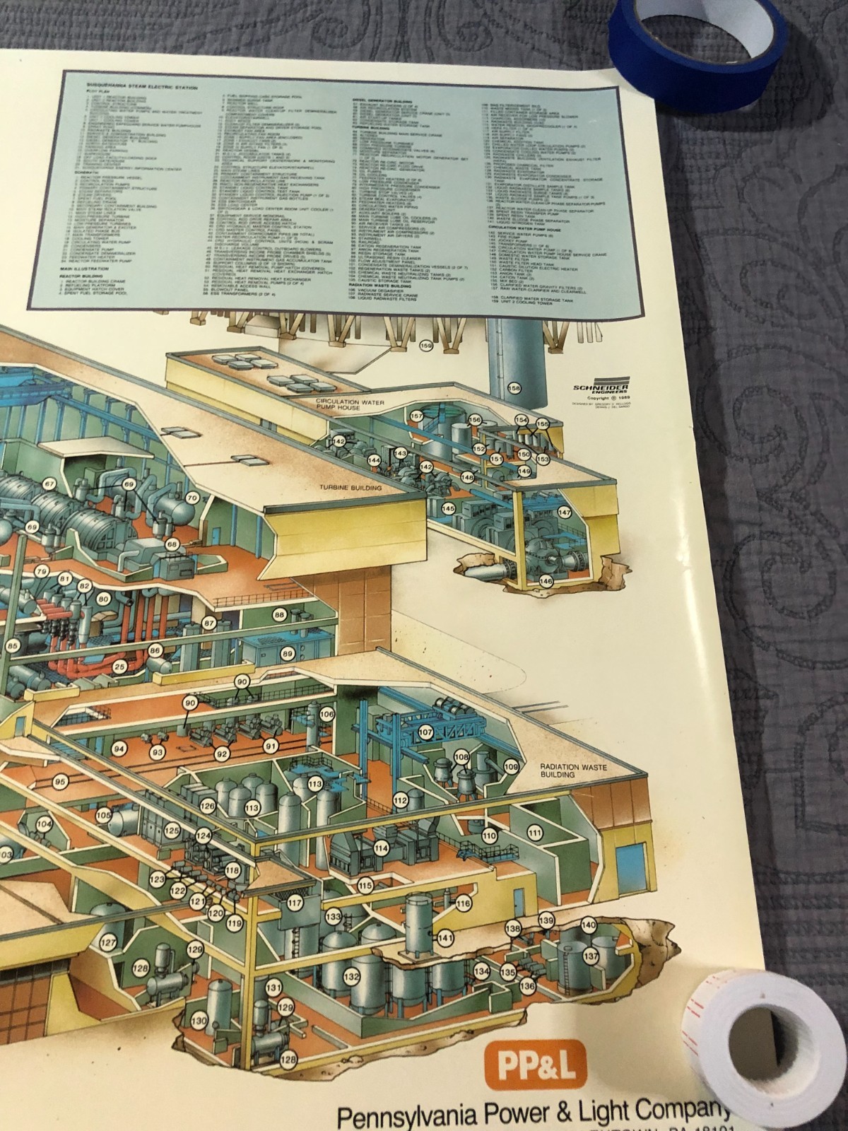 Vintage 1989 Susquehanna Steam Electric Station Poster Blueprint Schneider PP&L