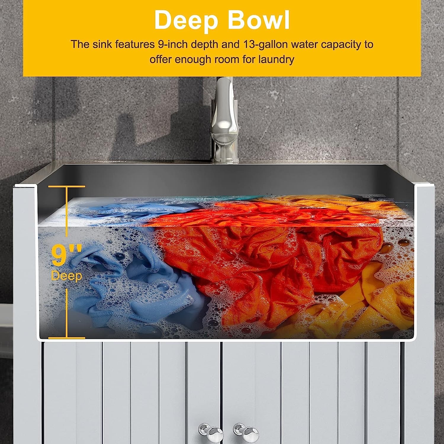 Stainless Steel Utility Sink with Cabinet and Pull-Down Faucet for Laundry Room