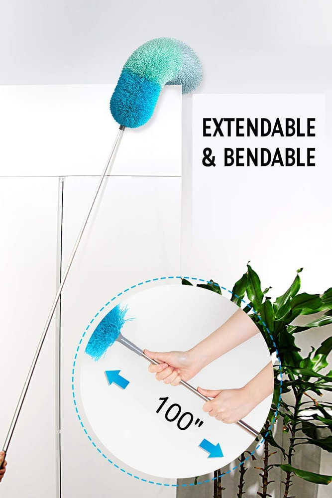 Microfiber Duster with 100" Extendable Pole Bendable Head for Ceiling Fan Dust