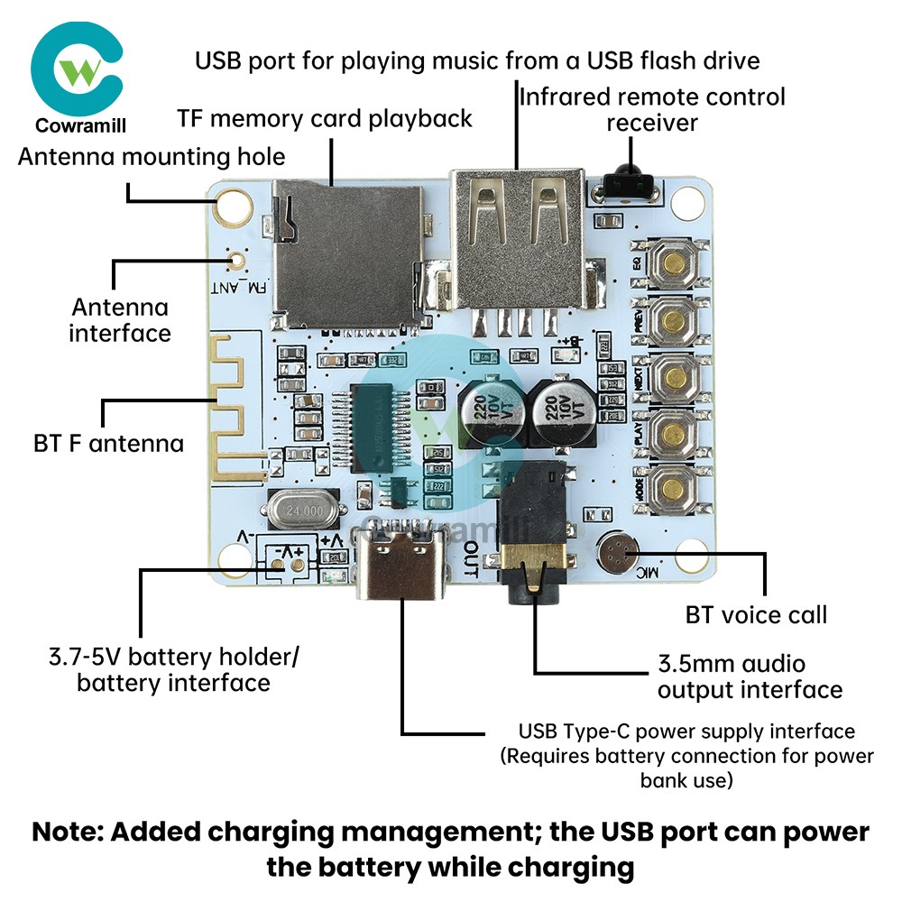 Bluetooth 5.4 Audio Receiver Board mp3 Lossless Decoder Decoding Module Type C