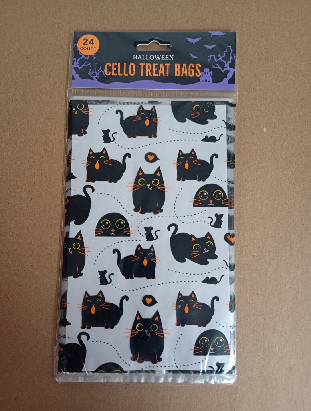 24 Halloween Cello Treat Bags Black Cats
