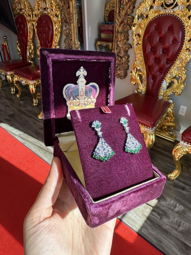 Mesmerizing Dancing Jade Dangle Drop Genuine Emerald Sapphire Earrings