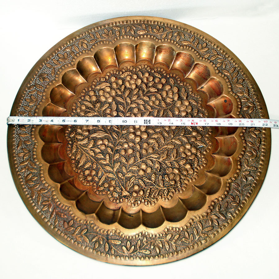 Solid Copper Embossed Patio Bistro Table Wrought Iron Base