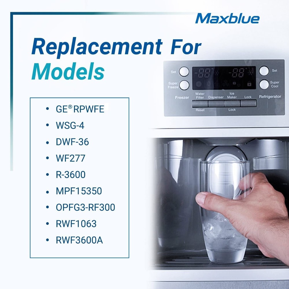 (5Pack) Maxblue Refrigerator Water Filter, Replacement for GE® RPWFE (With Chip)