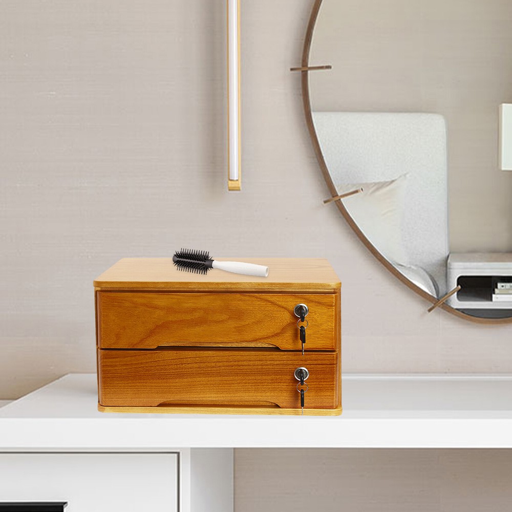 2-Tier Office Lockable Desktop Box Storage Drawer Files Organizer Multi-purpose