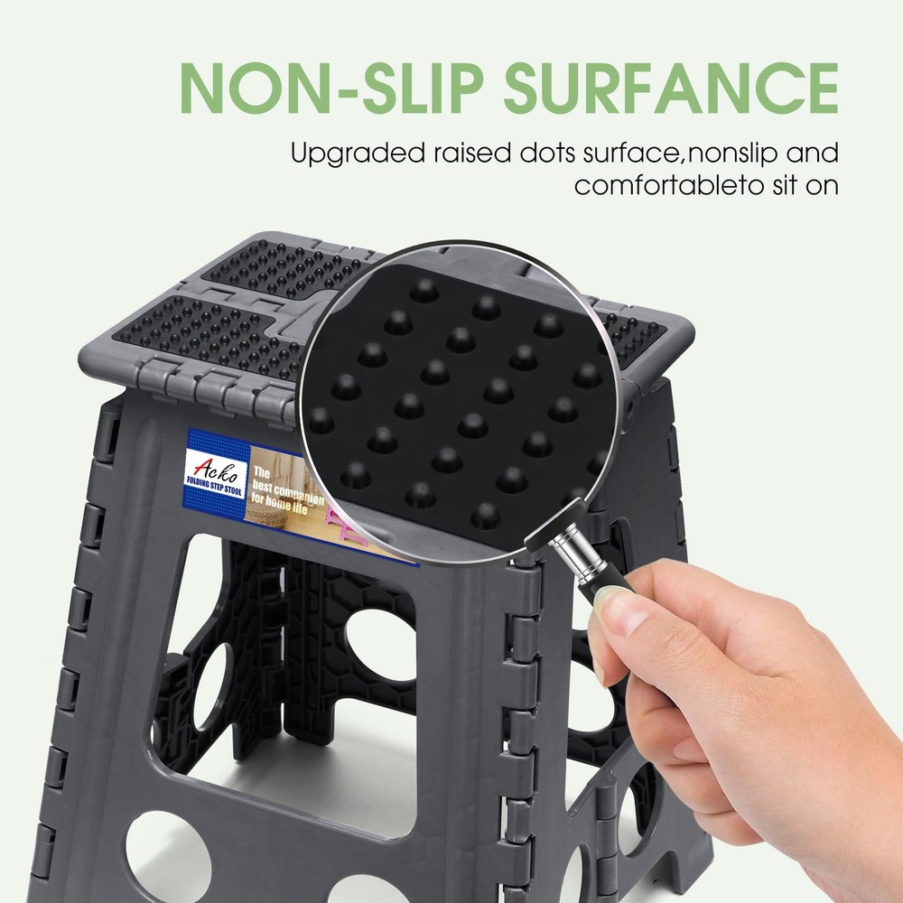 Folding Step Stool 16 Inch 400 lbs Capacity Dot Grey Plastic Handle 1 PC