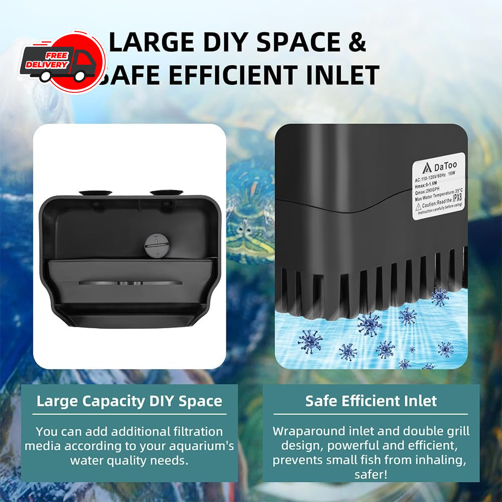 Turtle Tank Filter Internal Power Aquarium Filter Low Water Level Biofiltration