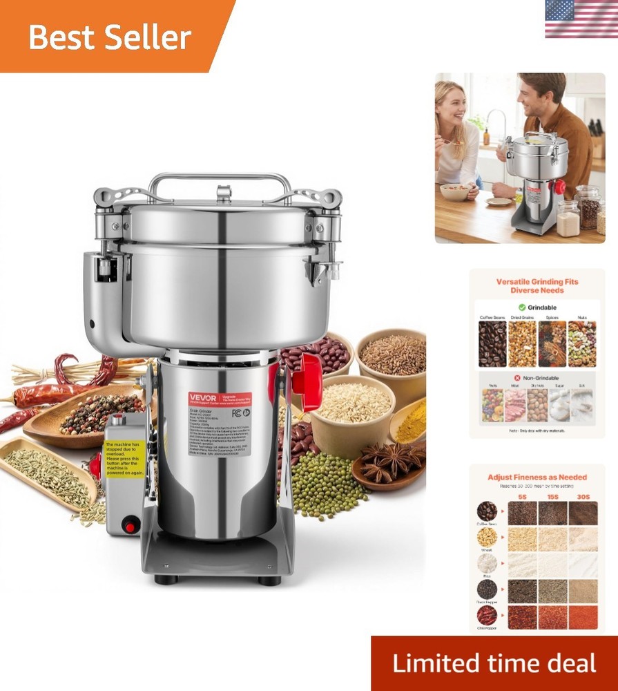 Efficient Electric Grain Mill Grinder 2500g with Safety Features & Swing Design