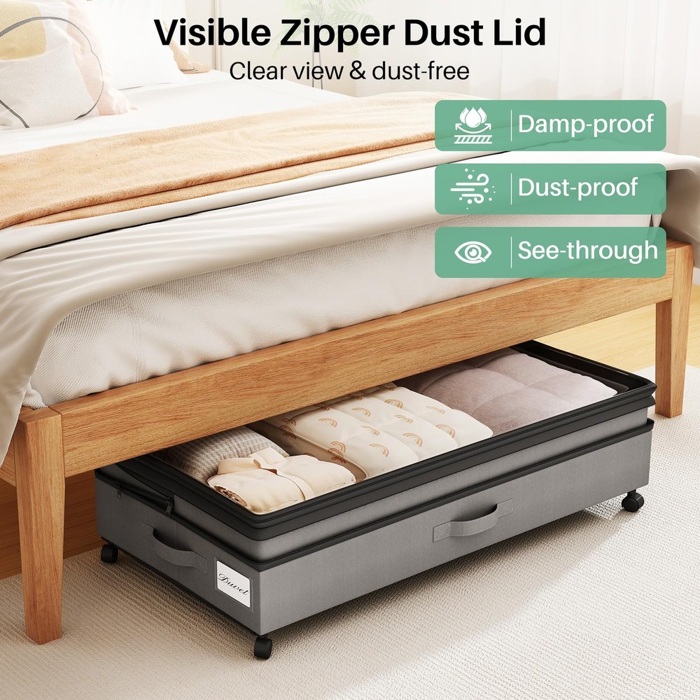 Kitstorack Under Bed Storage with Wheels 2Pack Height-adjustable Under Bed Stora