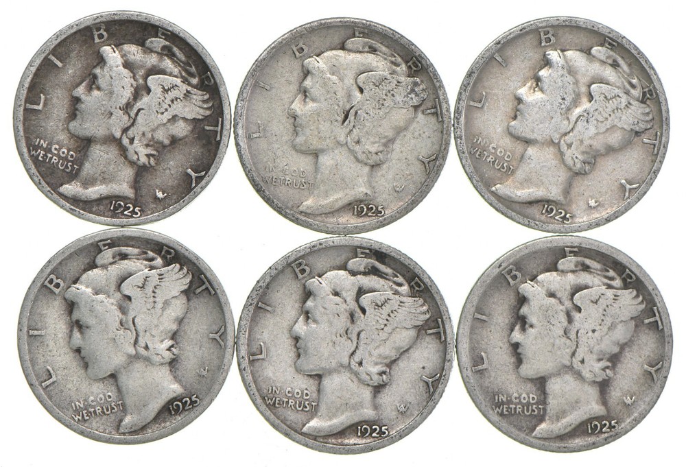 VG+ 1925 Mercury 90% Silver Dime
