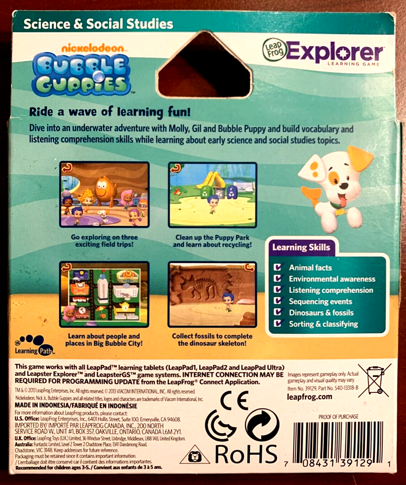 LeapFrog LeapPad Explorer Learning System: Bubble Guppies, Leap pad 1 2 3 G NEW