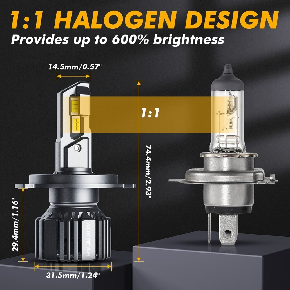 2x AUXBEAM H4 9003 LED Headlight Bulbs CANBUS High Low Beam 20000LM Super Bright