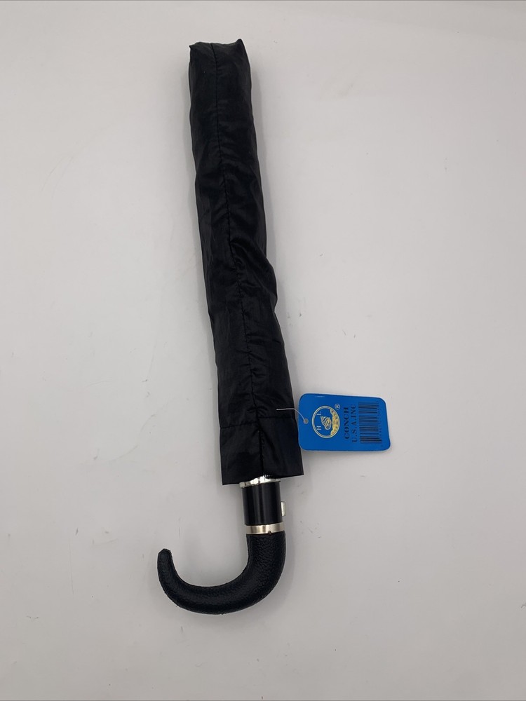 Conch Compact Folding Black Umbrella and Case