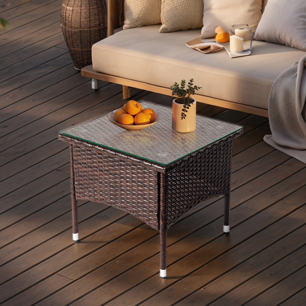 20" Patio Side Table, Outdoor Patio Wicker Square End Table
