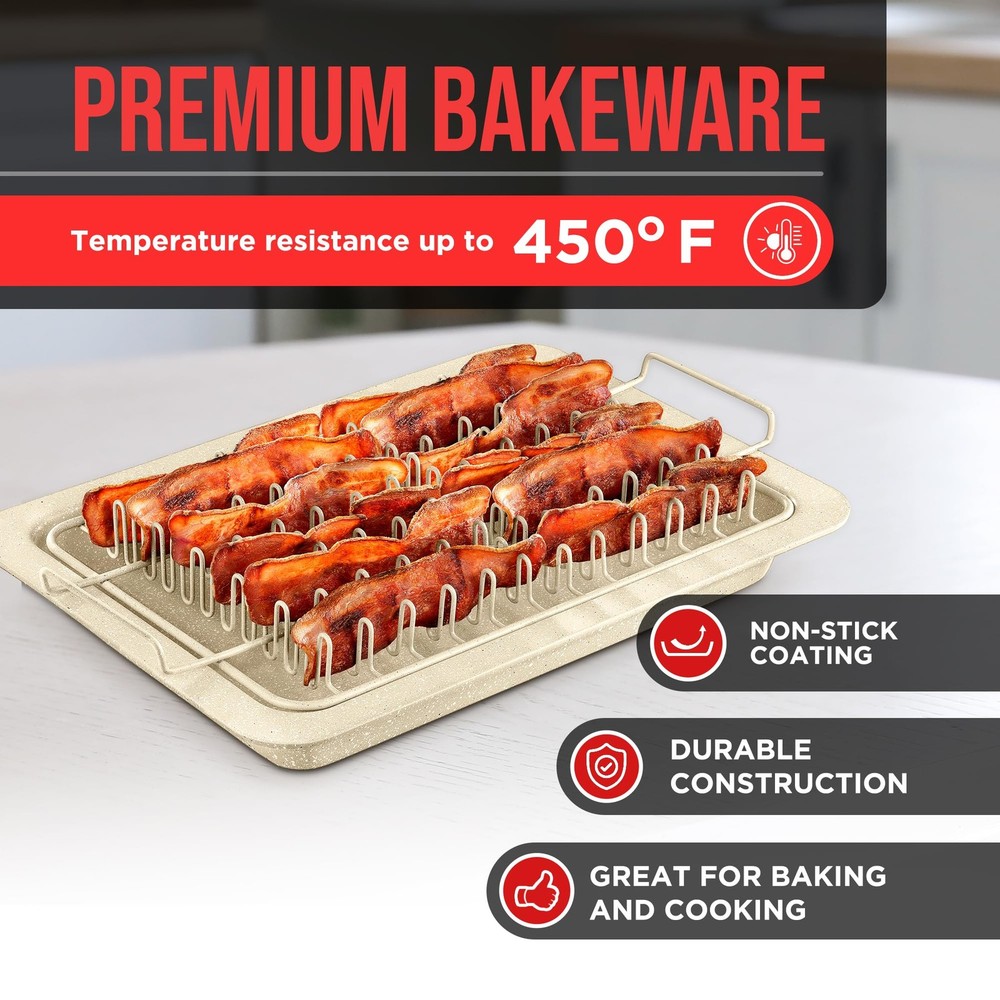 Bacon Tray - 2-Piece Set – Marble Coating - 2 Piece Set, White