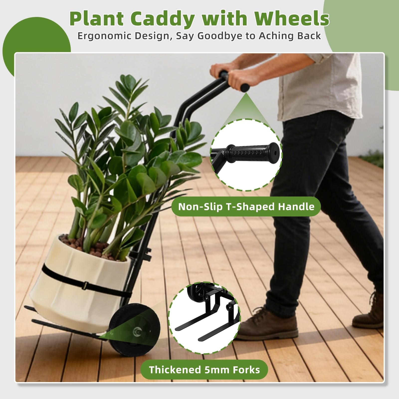 Plant Caddy with Wheels, 220 Lbs Capacity Plant Dolly Cart with Wheels, Handl...