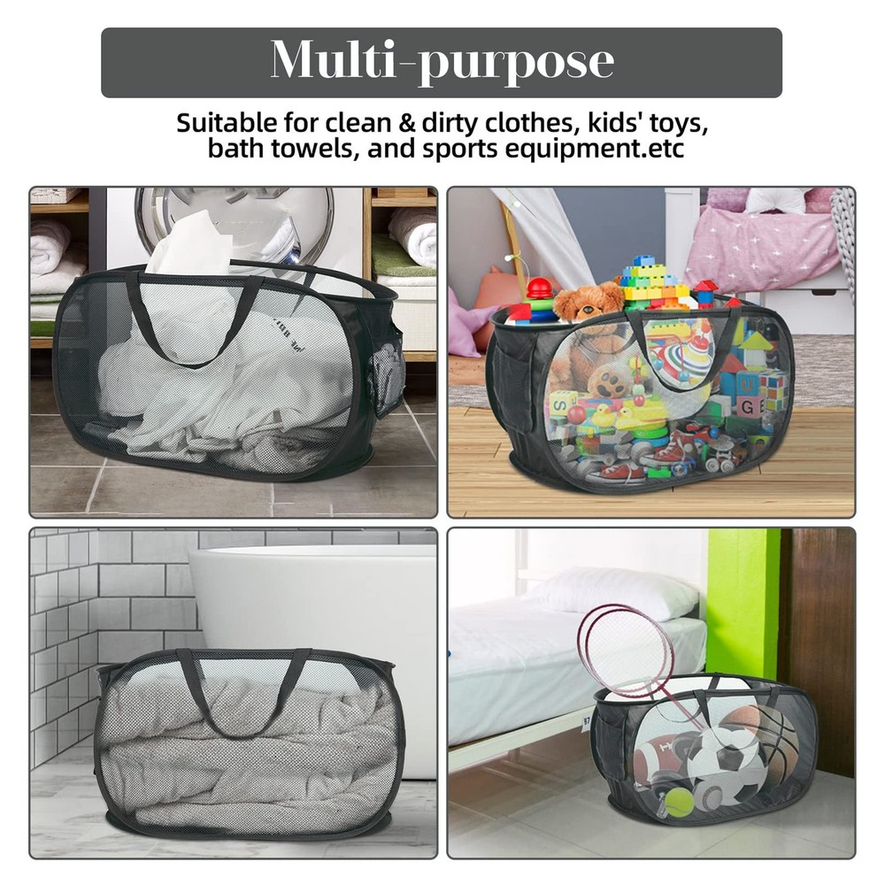 4 Pack Collapsible Laundry Baskets, Foldable Laundry Basket with Pocket, Dur...