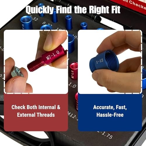 48PCS Nut and Bolt Thread Checker, 25 SAE & 23 Metric Box Kit Thread 48pcs