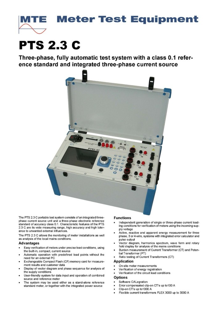 MTE PTS 2.3 C Three Phase Fully Automatic Test System/Current Source-Reference