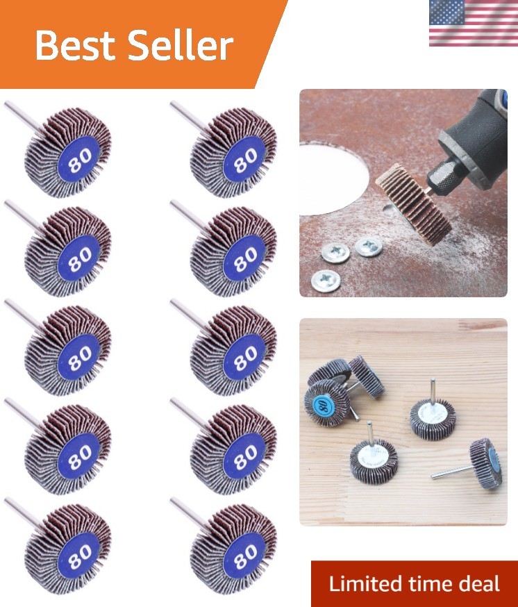 Universal 80 Grit Abrasive Flap Wheels - 10 Pack for Rotary Tools and Grinders