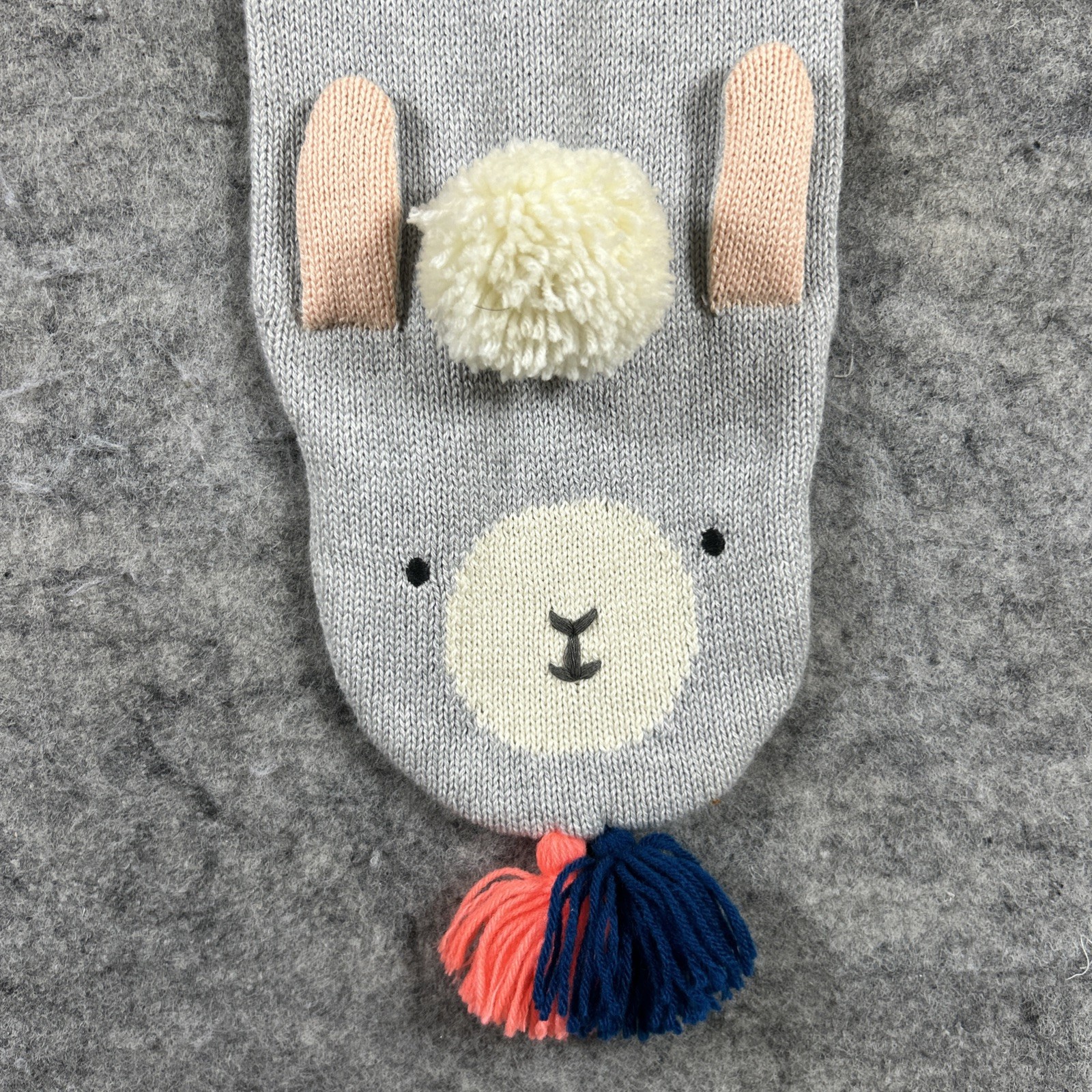 NWT Meri Meri Organic Cotton Scarf Gray Lama Bright Tassels Kids 3+ Fun Cozy