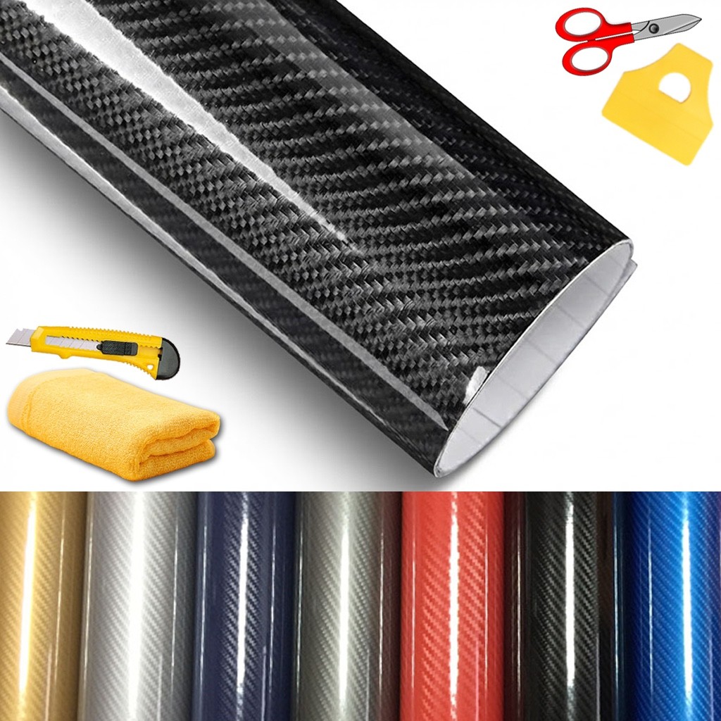 7D Premium Super Gloss Carbon Fiber Vinyl Film Wrap Bubble Free Air Release 6D